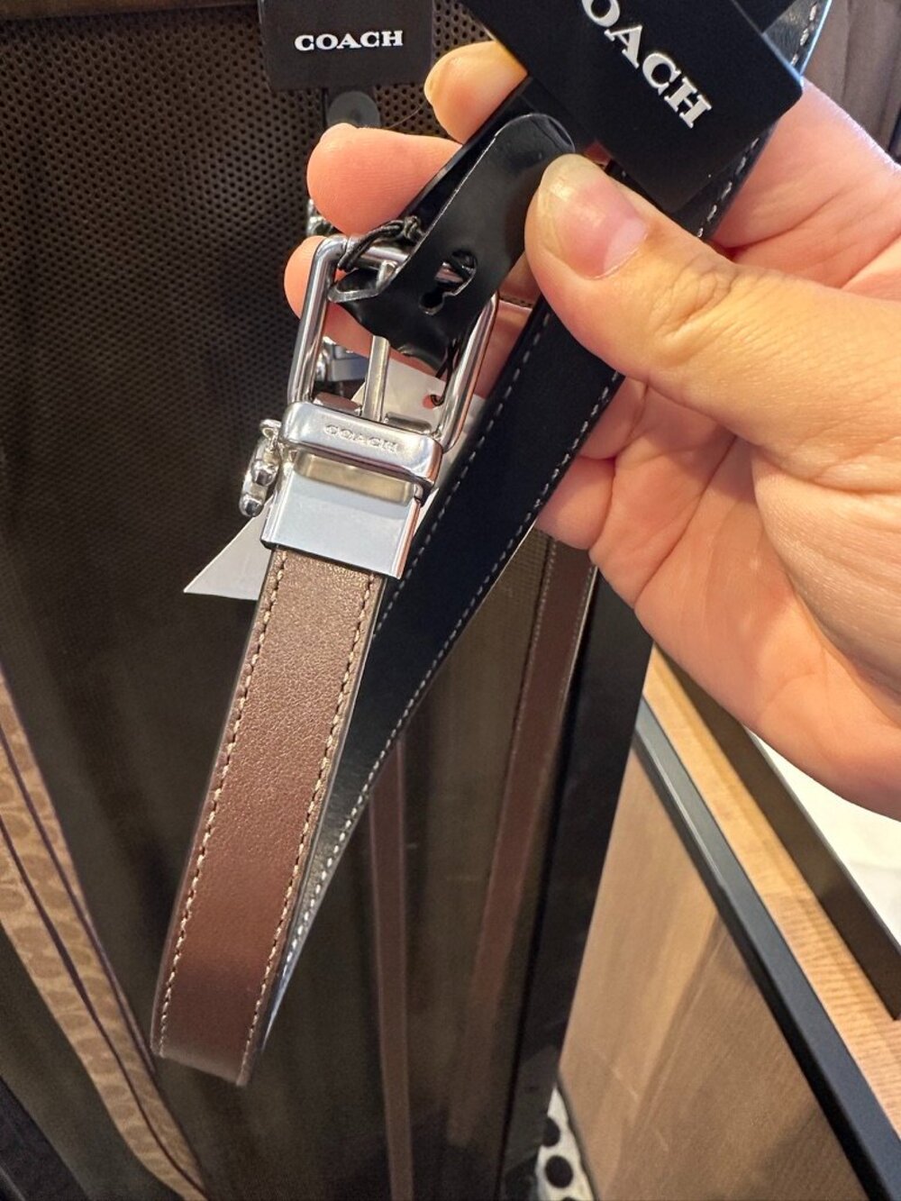 NWT! Coach CCO15 Women's Roller Buckle Reversible Belt In Black/Maple/Silver